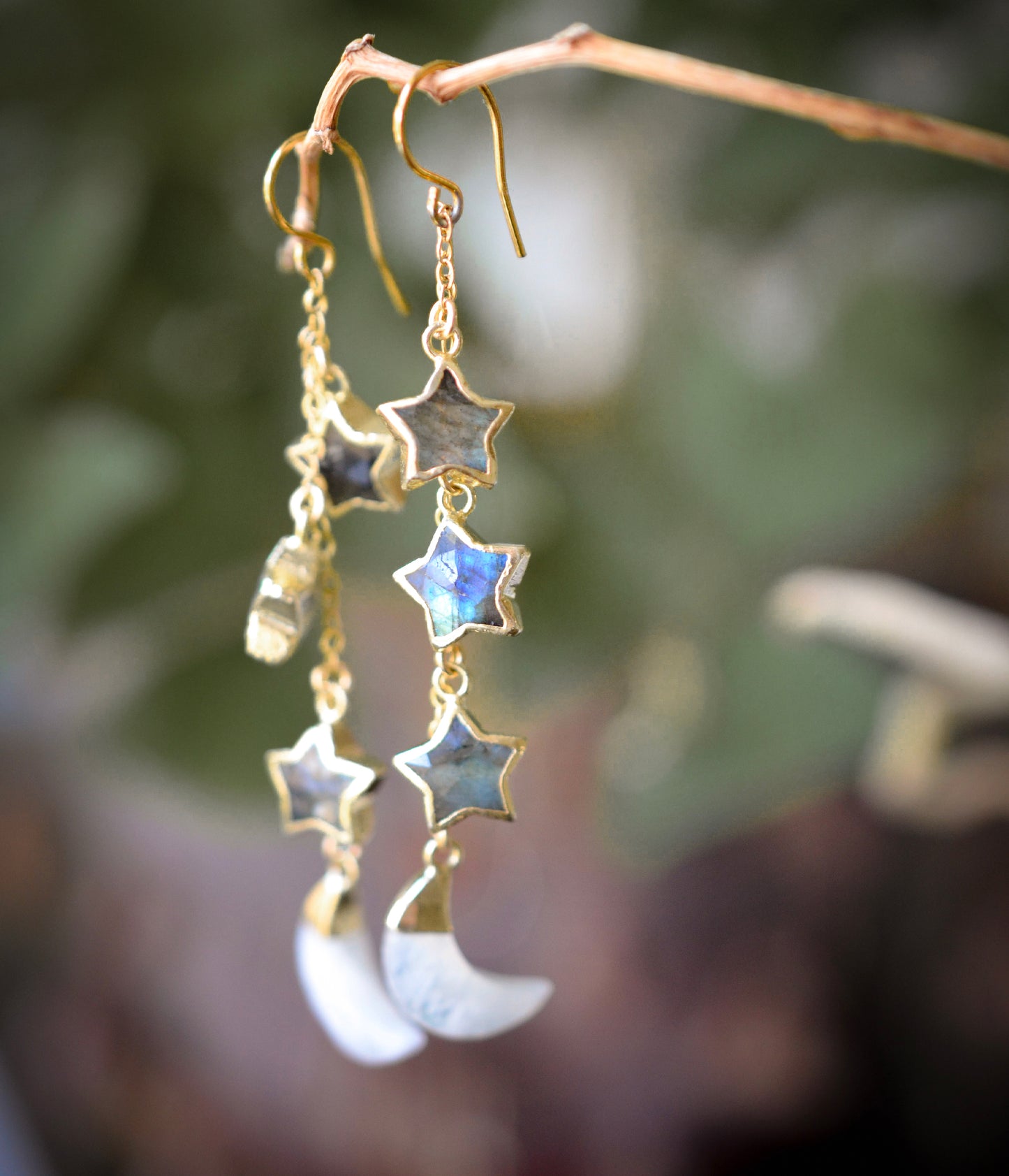 Stargazer Moon Earrings - Labradorite & Moonstone