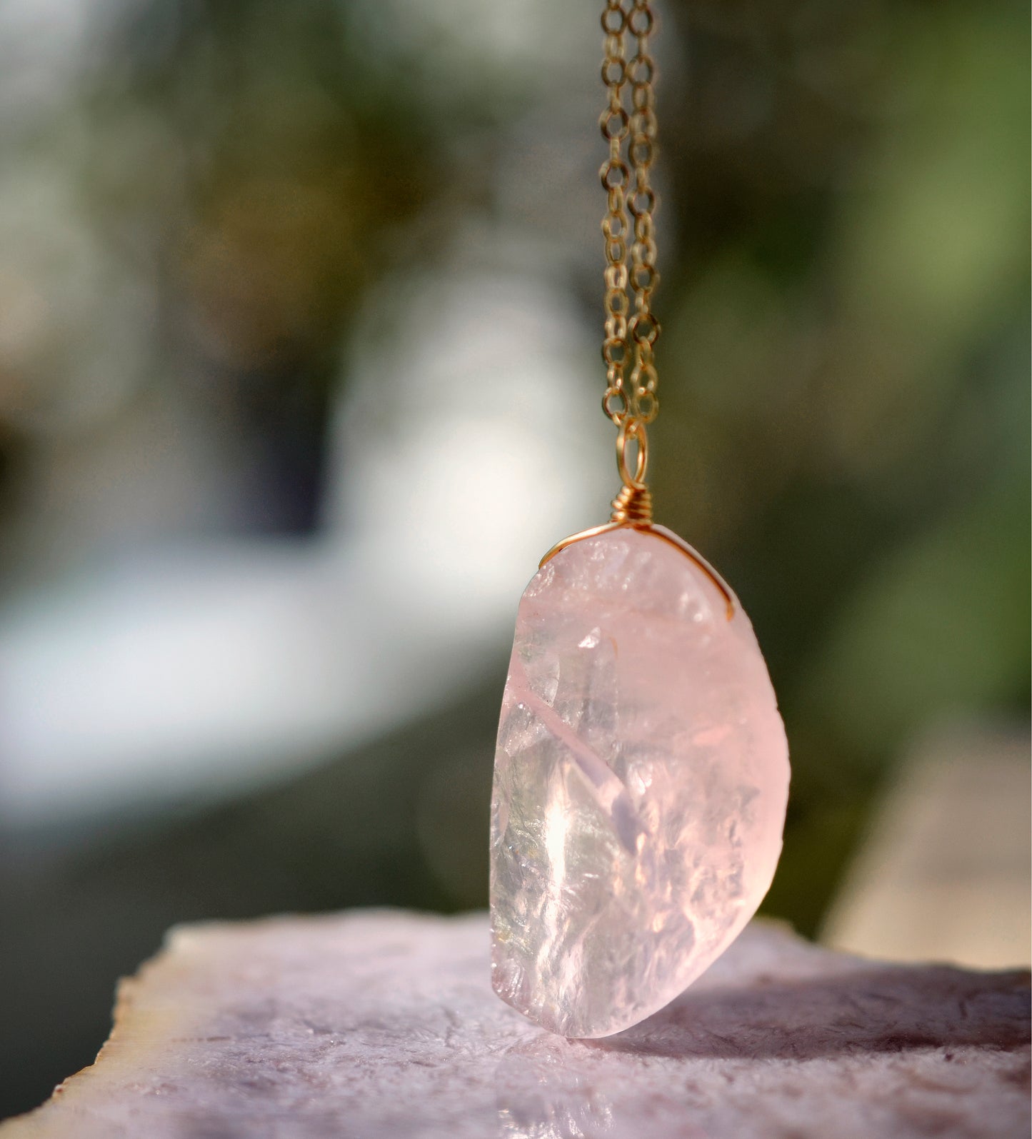 Raw Rose Quartz Crystal Necklace