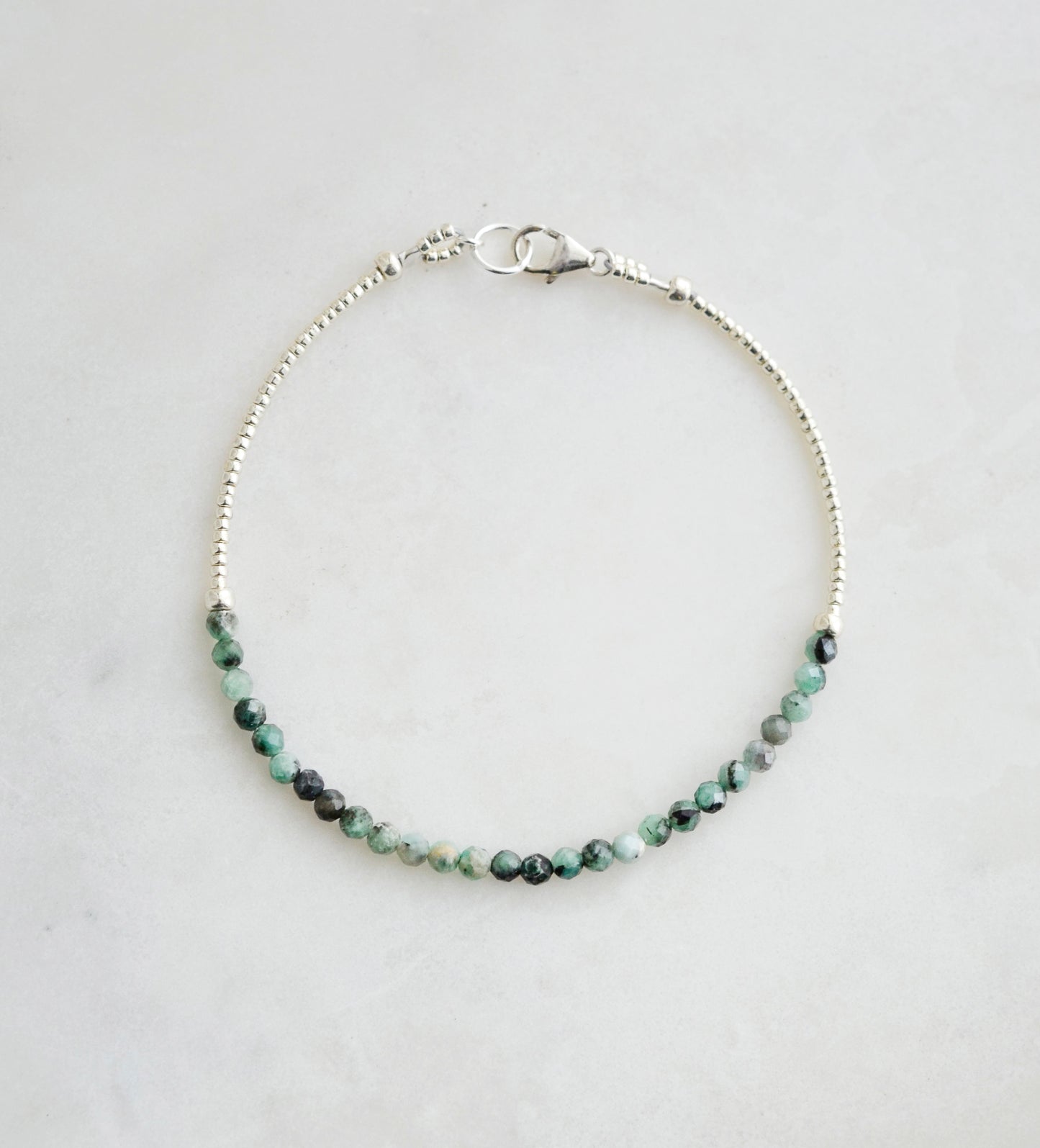 Beaded green Emerald bracelet in sterling silver.