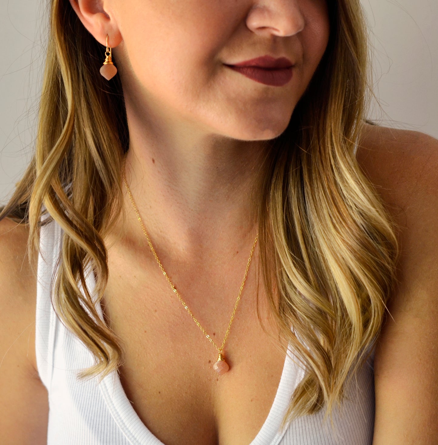 Peach Sunstone Necklace - 14k Gold Fill or Sterling Silver - Natural Sunstone - Wire Wrapped Gemstone Pendant - Peach Wedding Jewelry