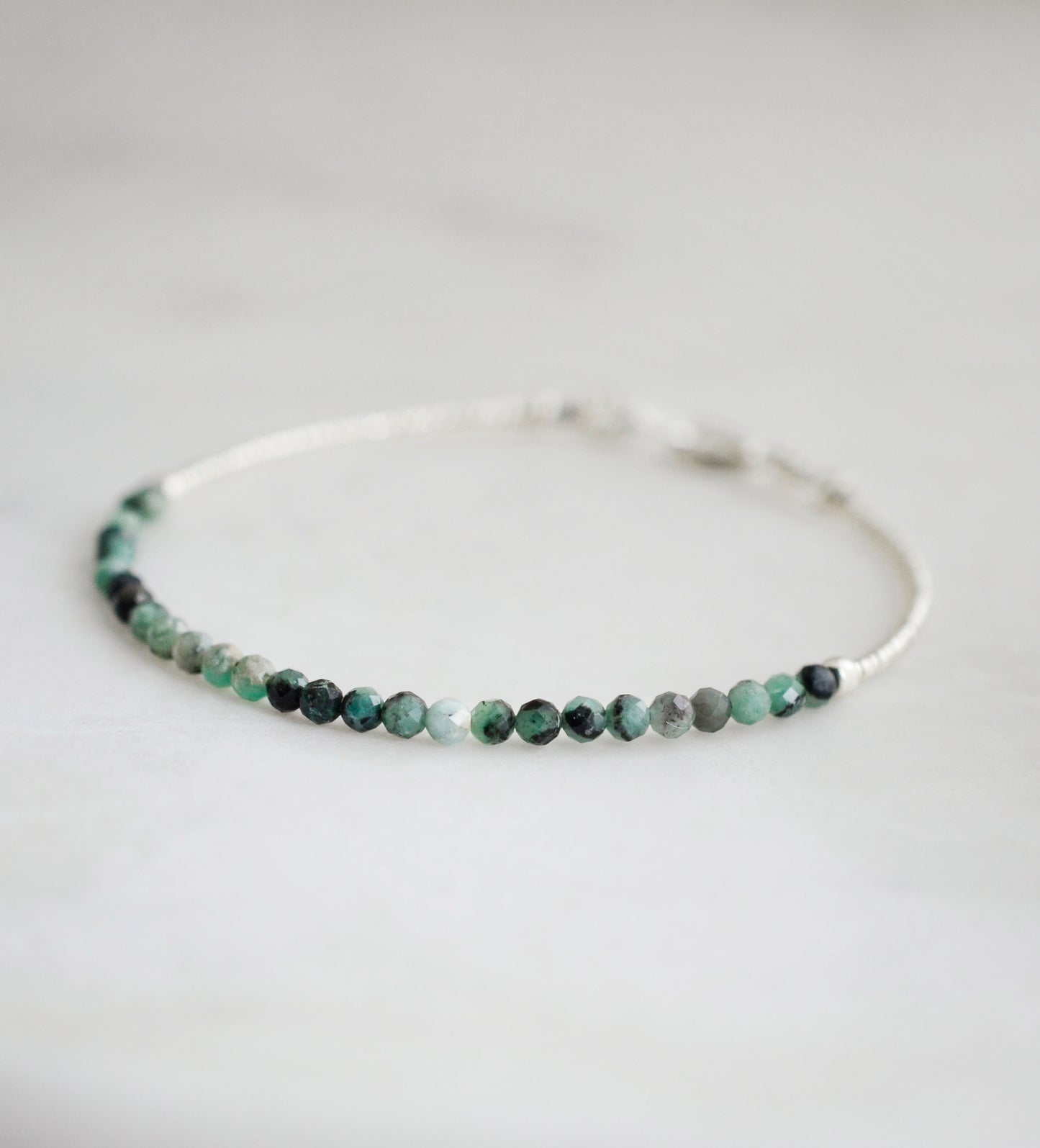 Beaded green Emerald bracelet in sterling silver.