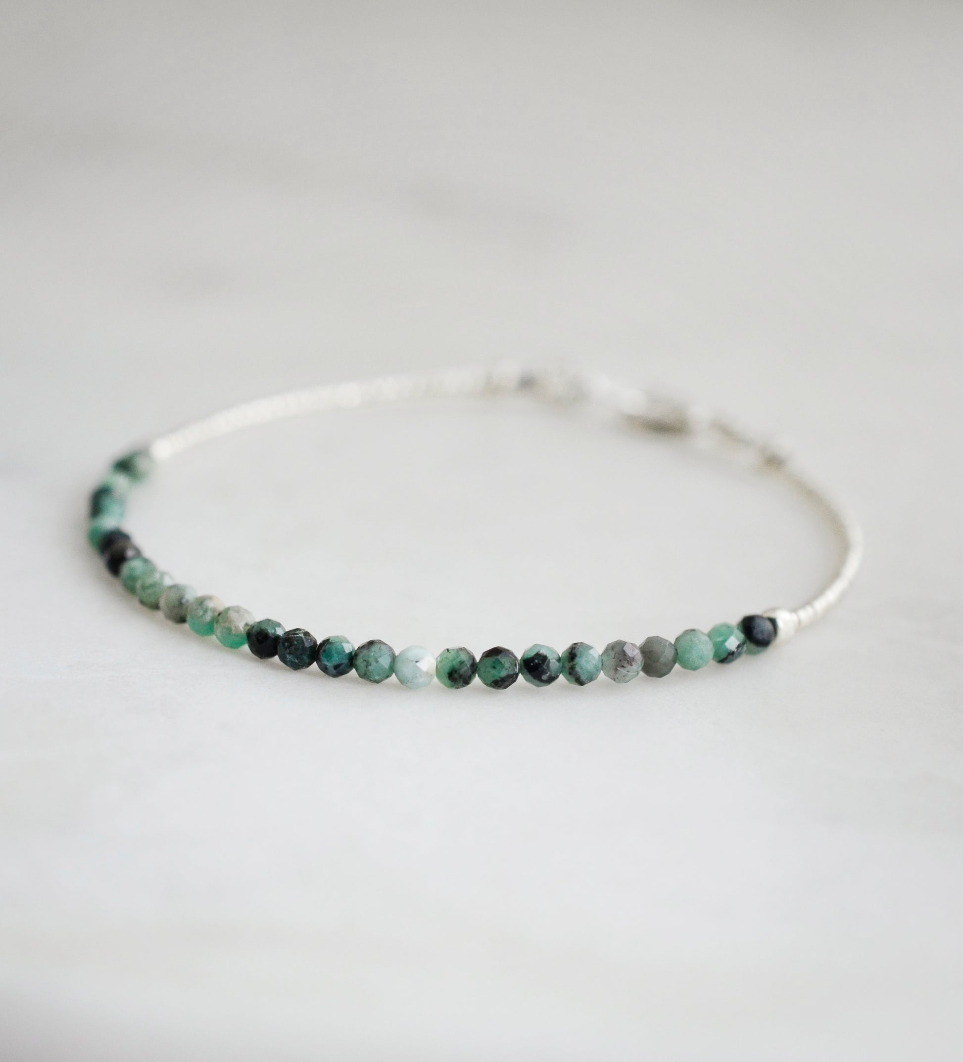 Beaded green Emerald bracelet in sterling silver.