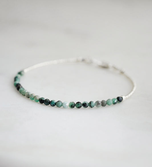 Beaded green Emerald bracelet in sterling silver.