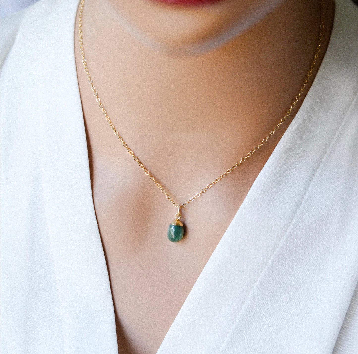Mia Necklace - Raw Emerald 14k Gold Filled