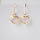 Handmade pink rose quartz gemstone earrings shown in 14k gold filled. Also available in sterling silver.