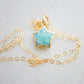 Genuine blue green amazonite celestial gemstone star pendant set on a 14k gold filled chain. This necklace is a great gift for stargazers, girlfriend, mom, wife, or daughter.