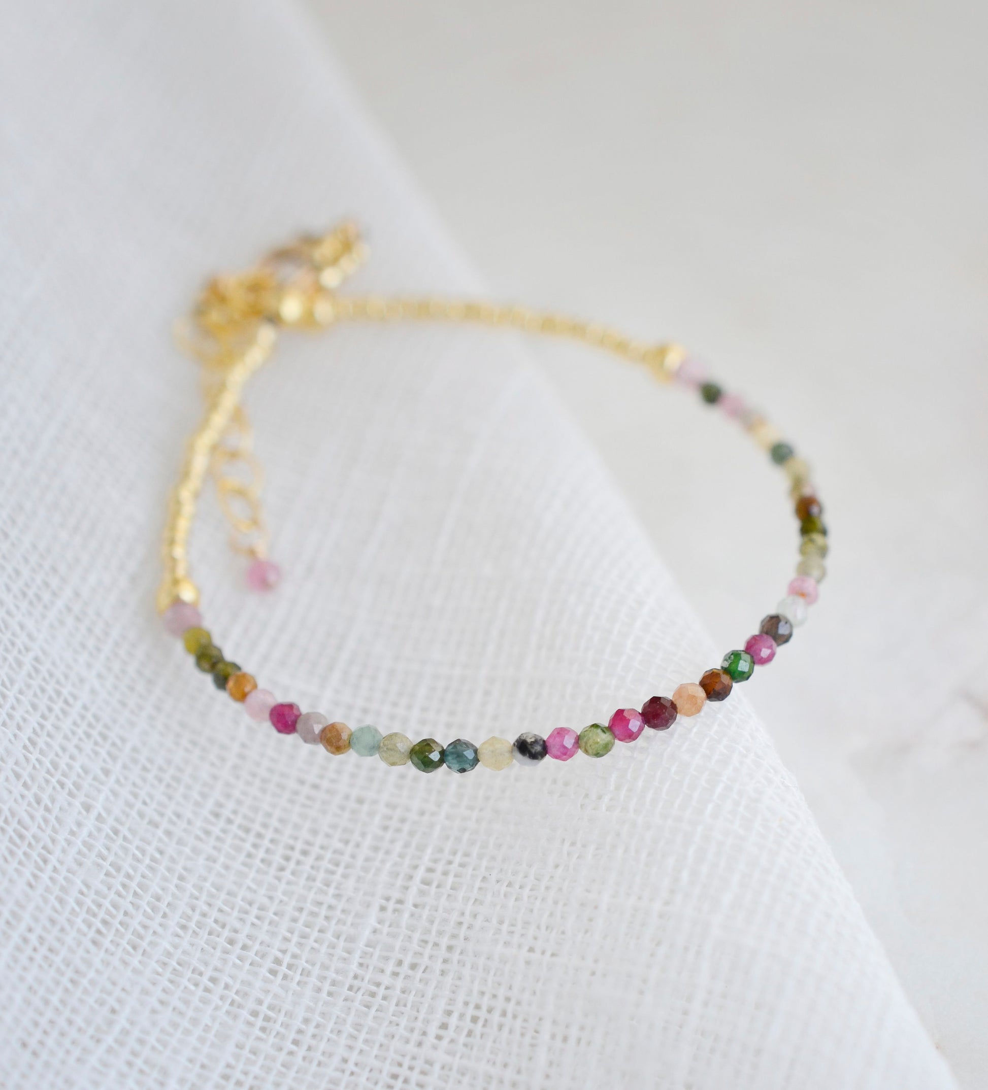 Gold style of multi-color tourmaline beaded bracelet.