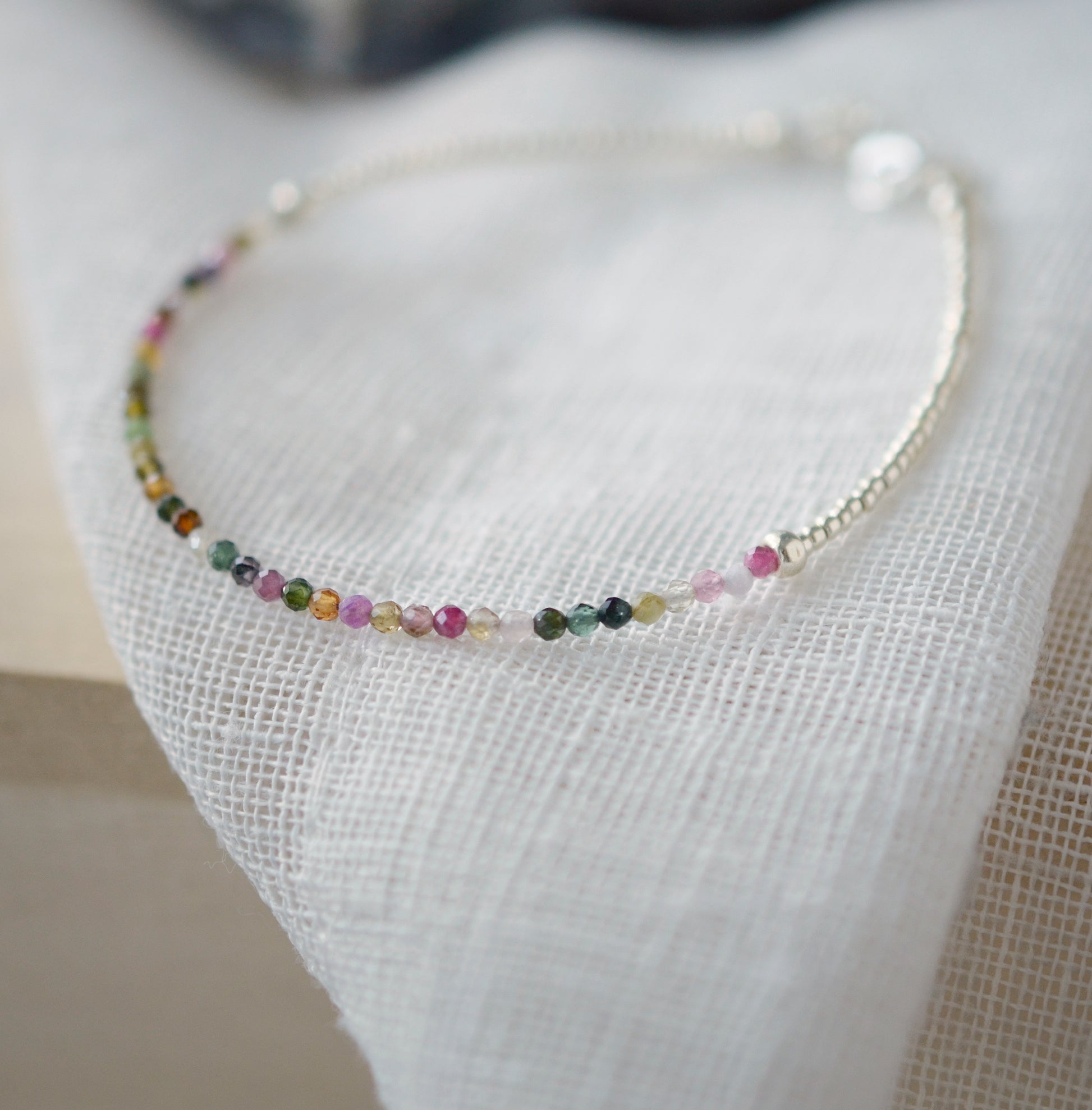 Silver style of multi-color tourmaline bracelet.