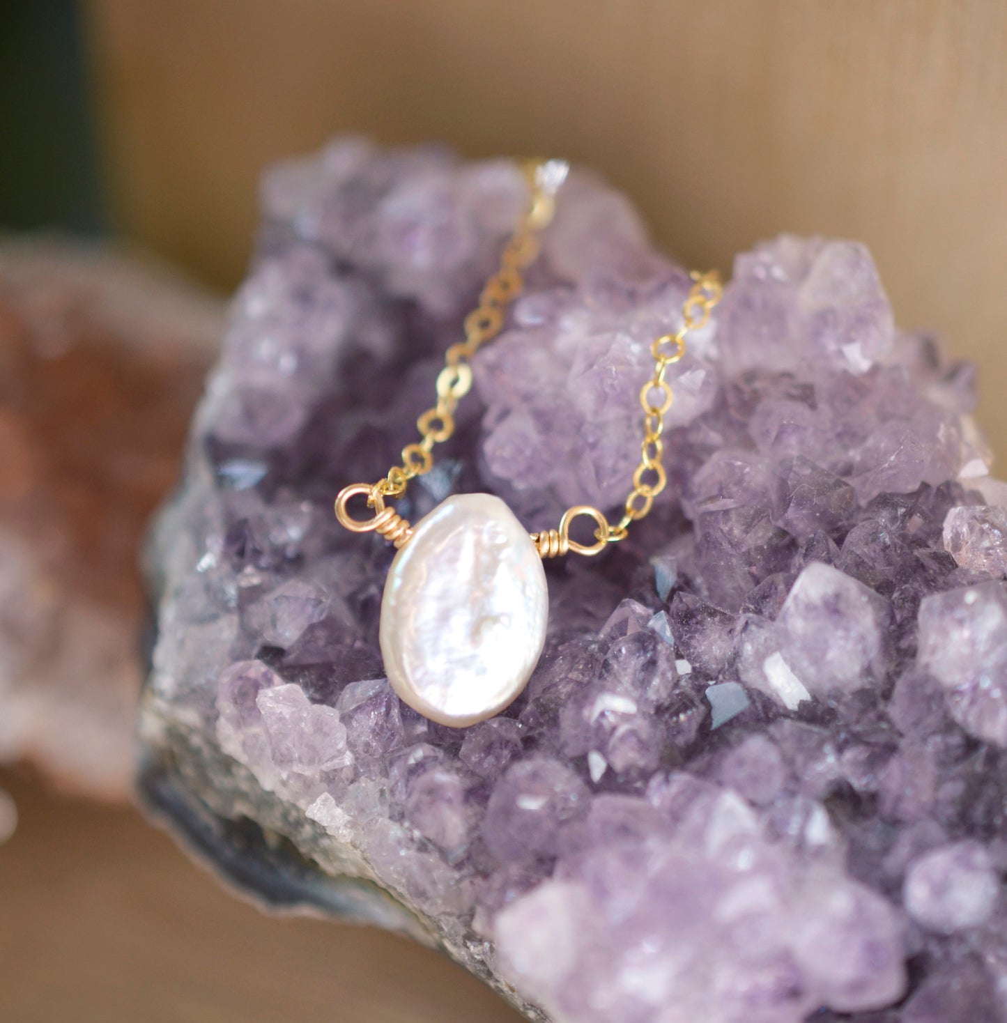 June Necklace: White Freshwater Pearl