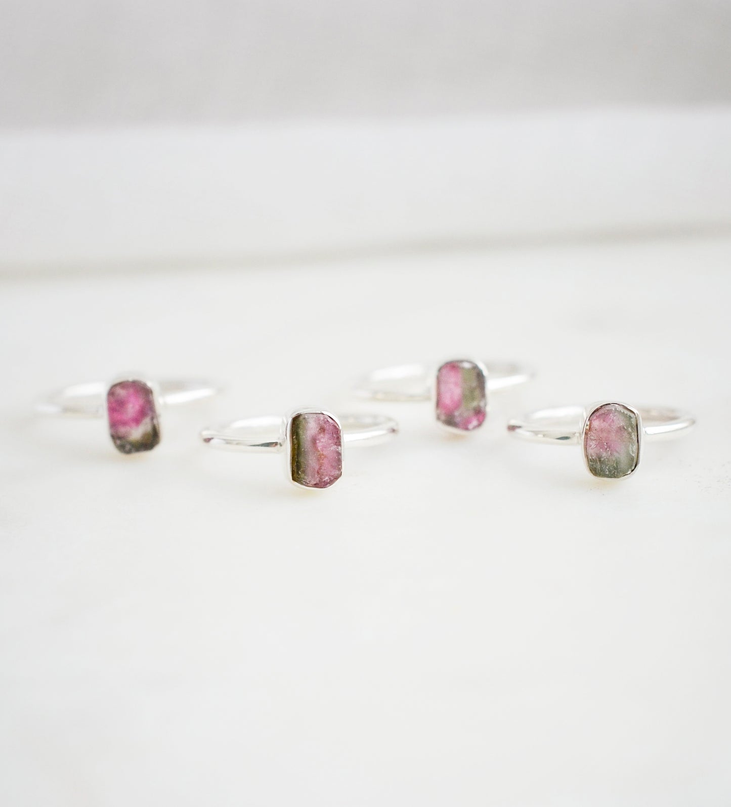 Raw Watermelon Tourmaline Ring in Sterling Silver