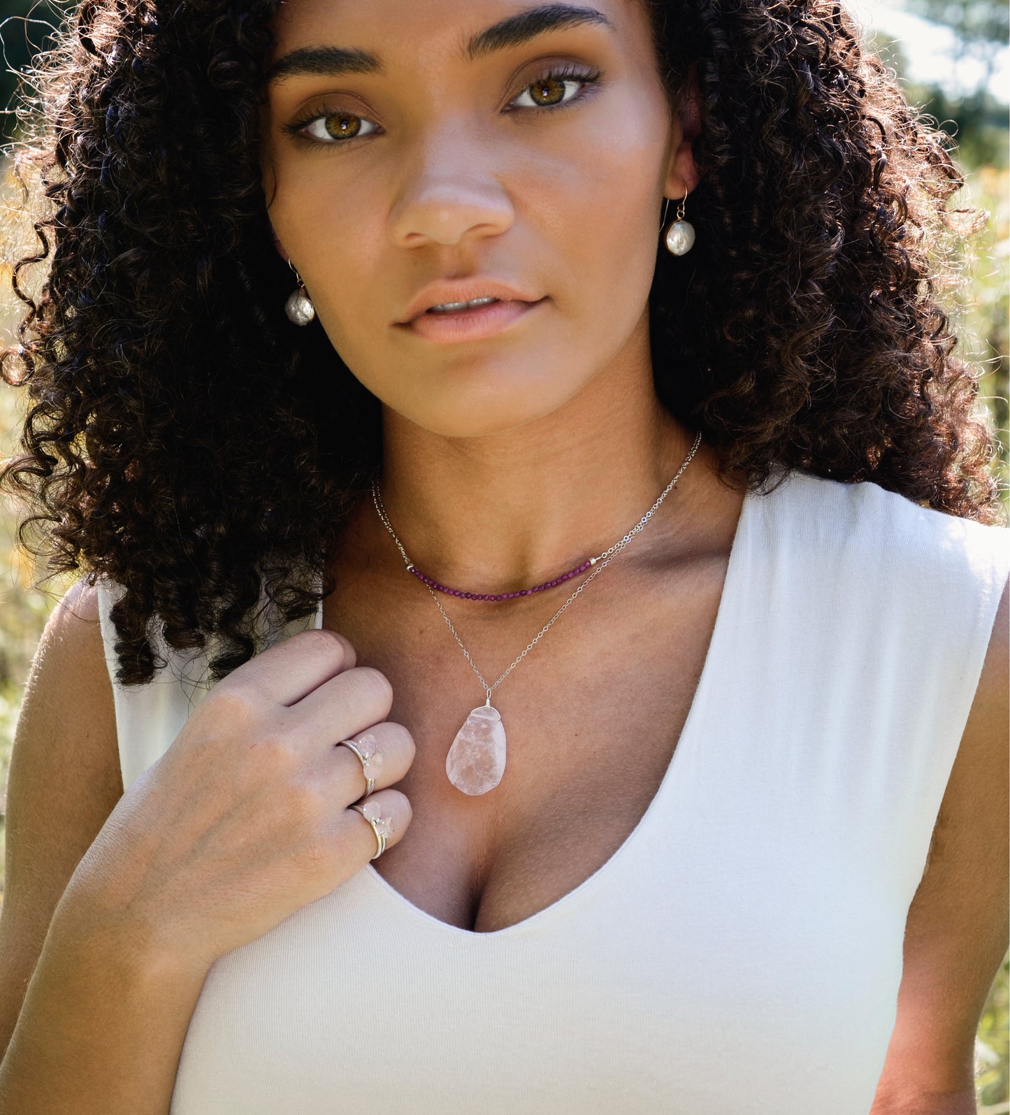 Raw Rose Quartz Crystal Necklace