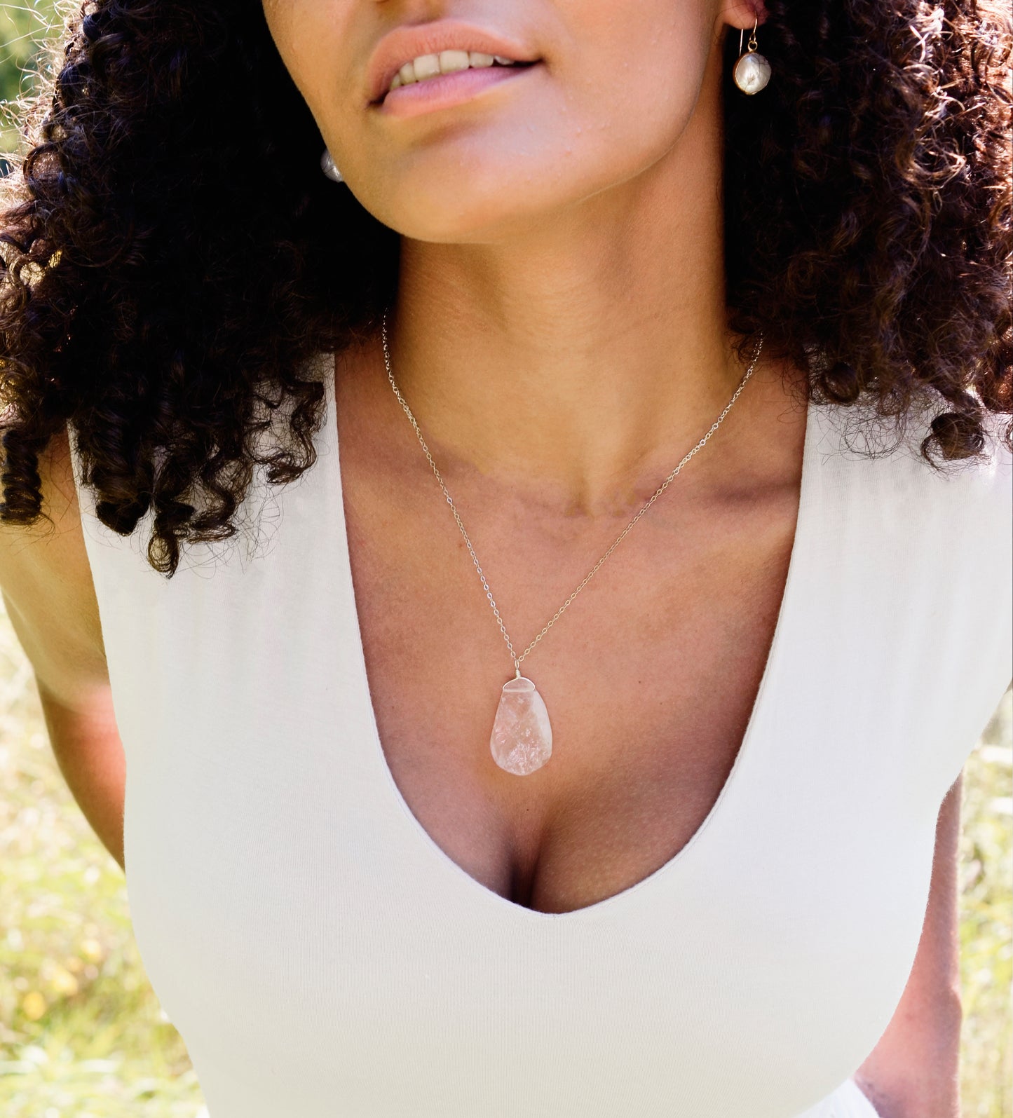 Raw Rose Quartz Crystal Necklace