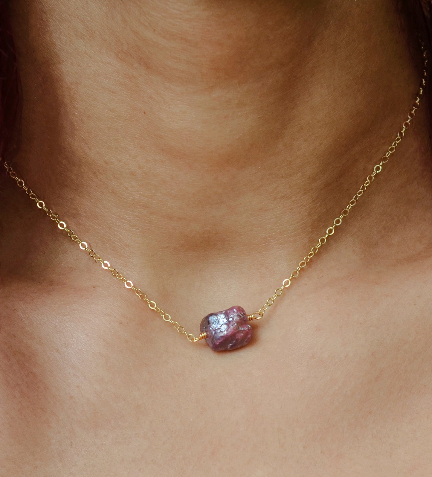 Raw Ruby Necklace in Sterling Silver or 14k Gold Filled