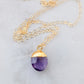 Necklace with a purple amethyst teardrop pendant and gold filled chain. Natural gemstone jewelry.