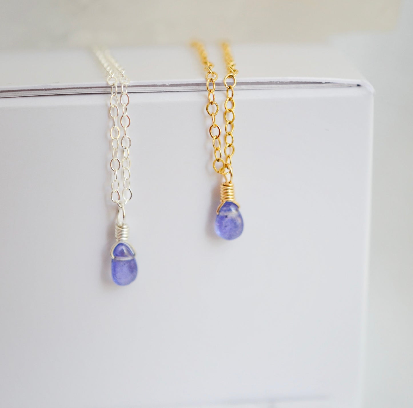 Tiny Tanzanite Droplet Necklace