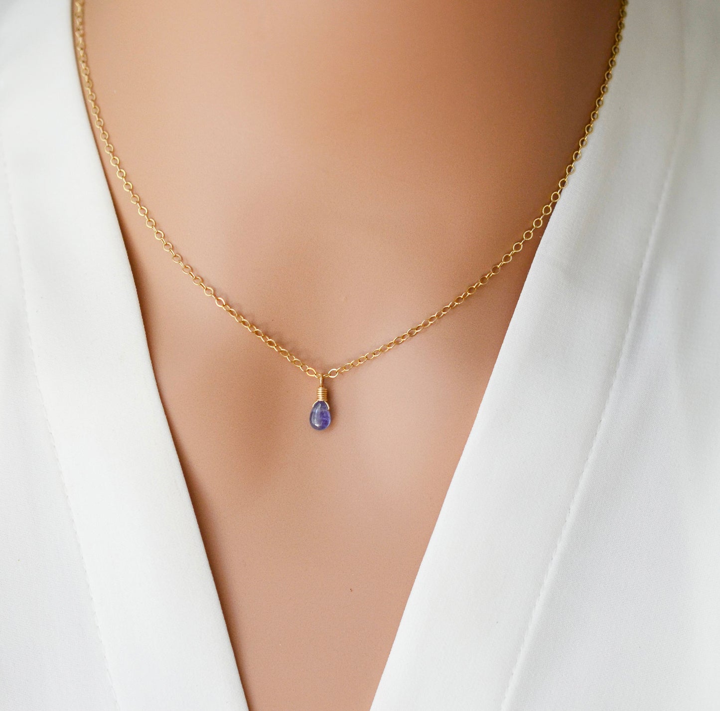 Tiny Tanzanite Droplet Necklace