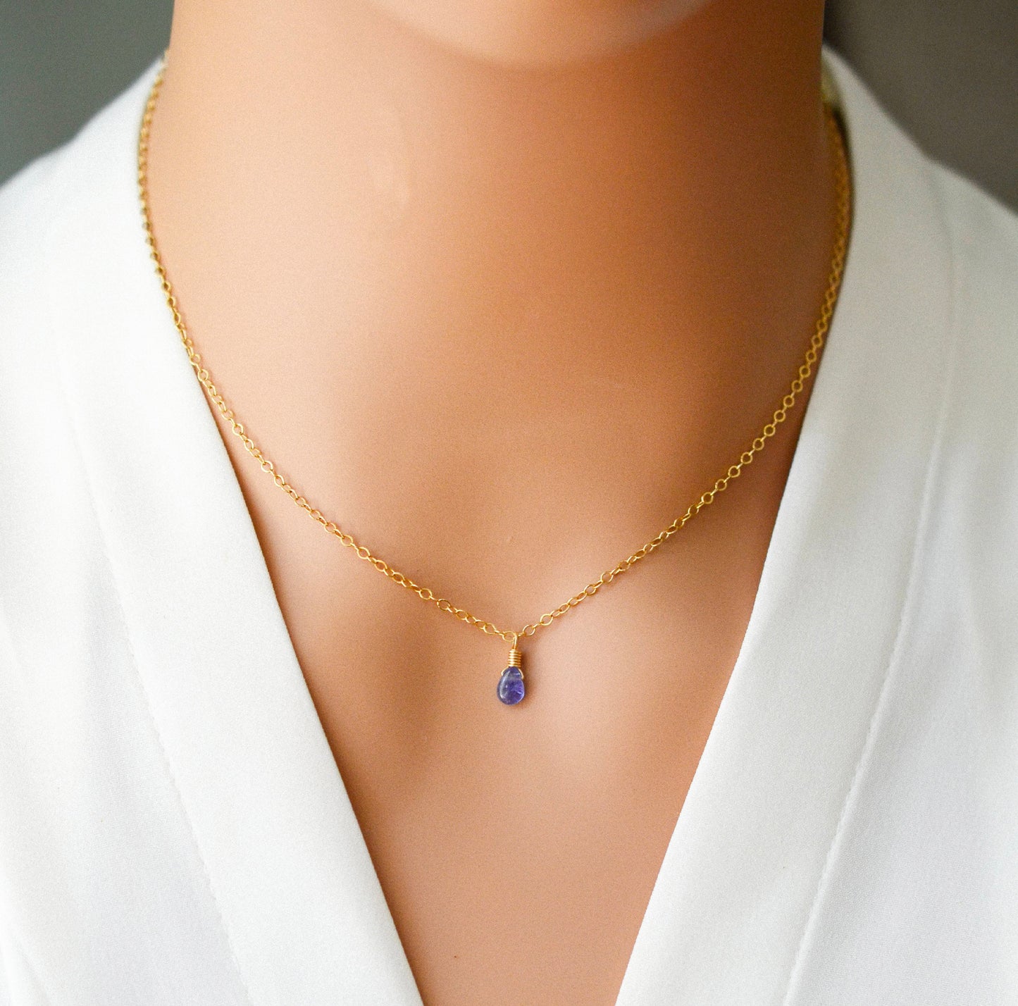 Tiny Tanzanite Droplet Necklace