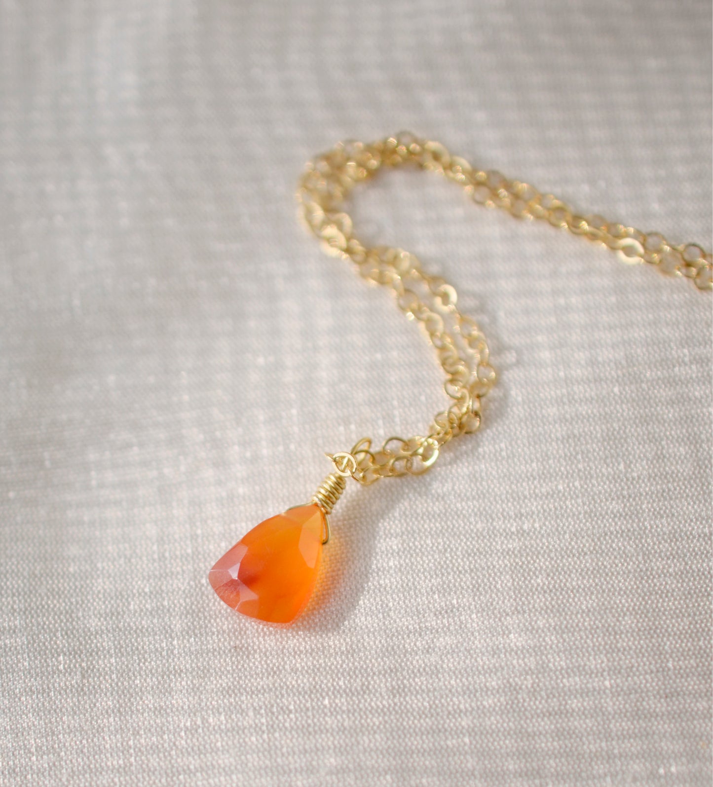 Genuine Carnelian Triangle Teardrop Necklace in Sterling Silver or Gold Filled