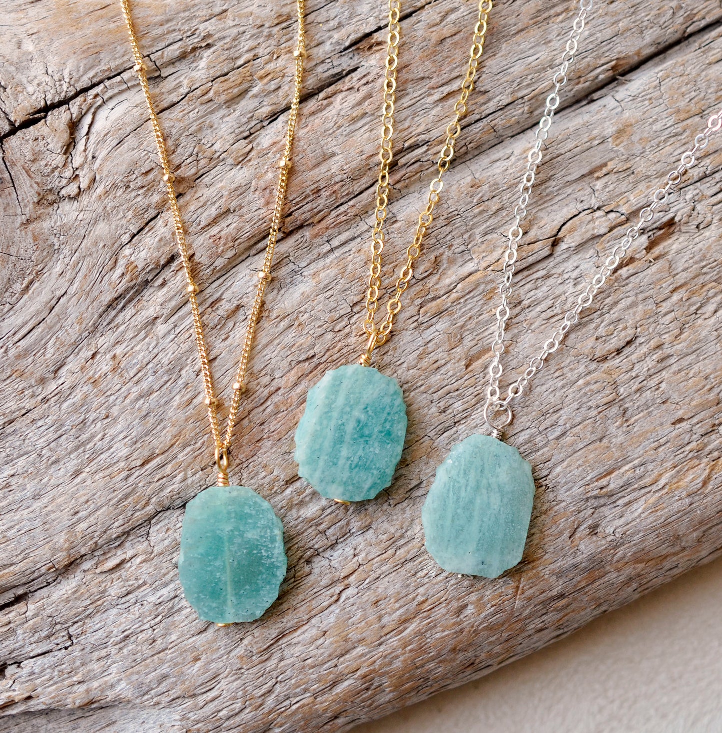 Amazonite Necklace, Raw Natural Amazonite Pendant, Amazonite Jewelry, Blue Gemstone, Sterling Silver or Gold Filled