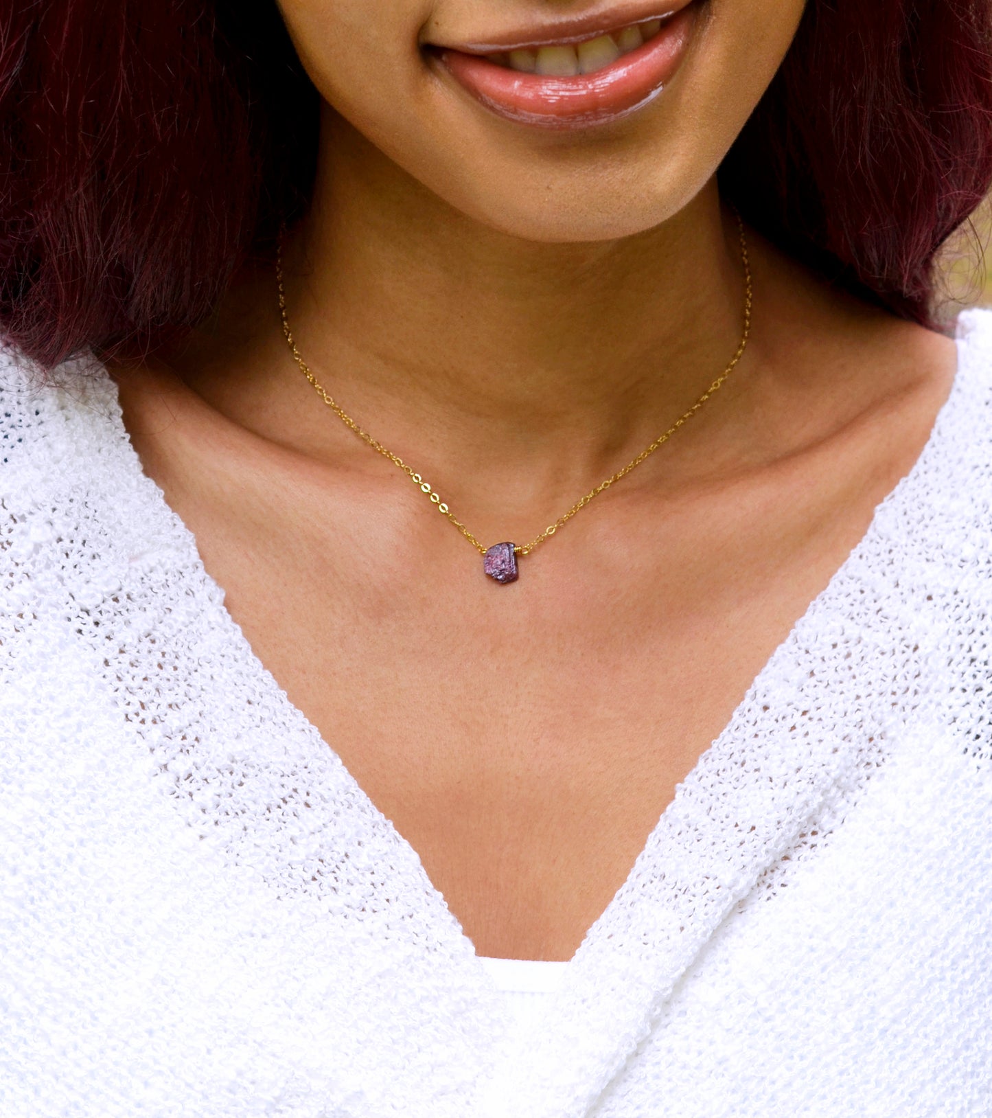 Raw Ruby Drop Necklace