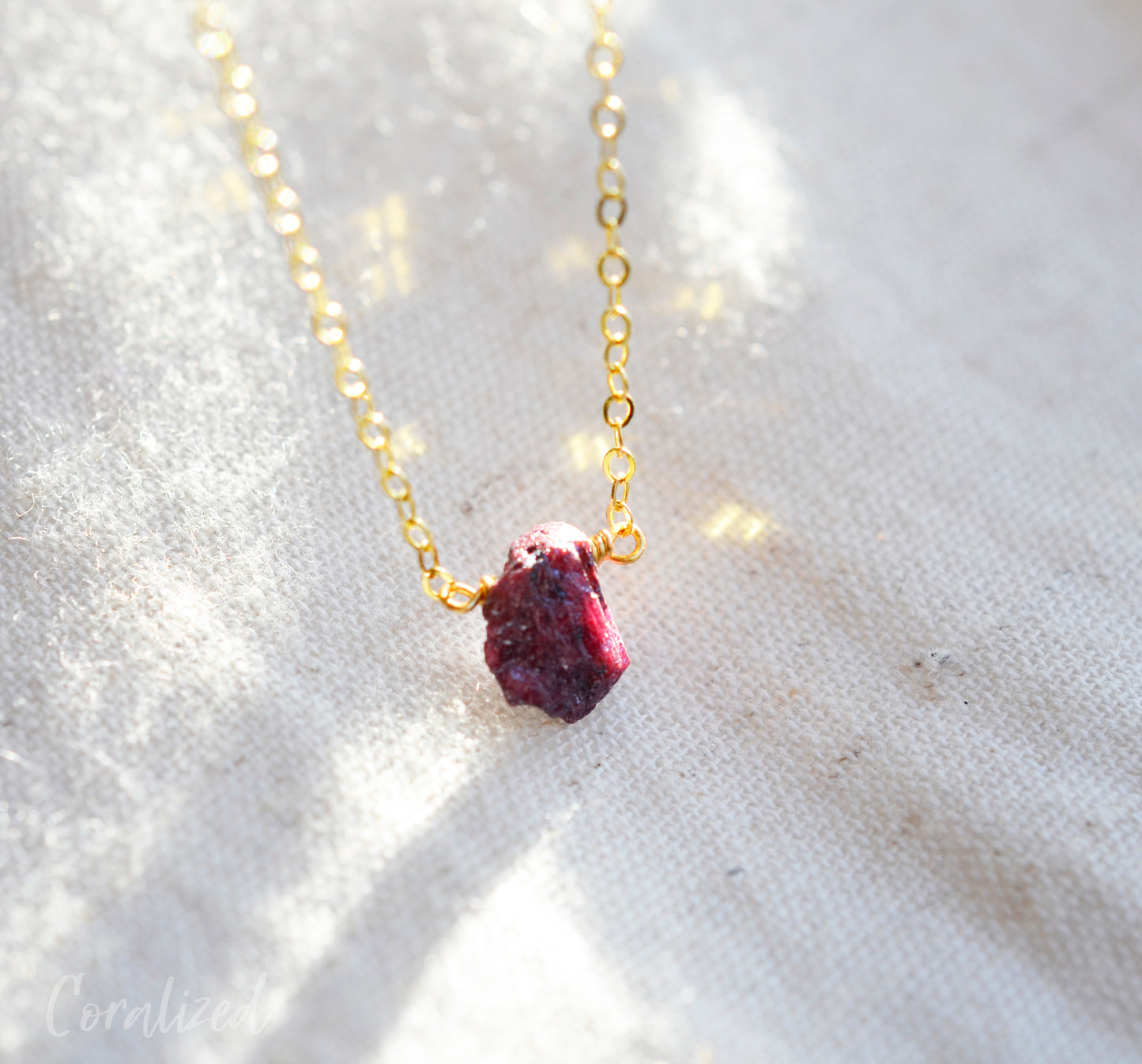 Raw Ruby Drop Necklace