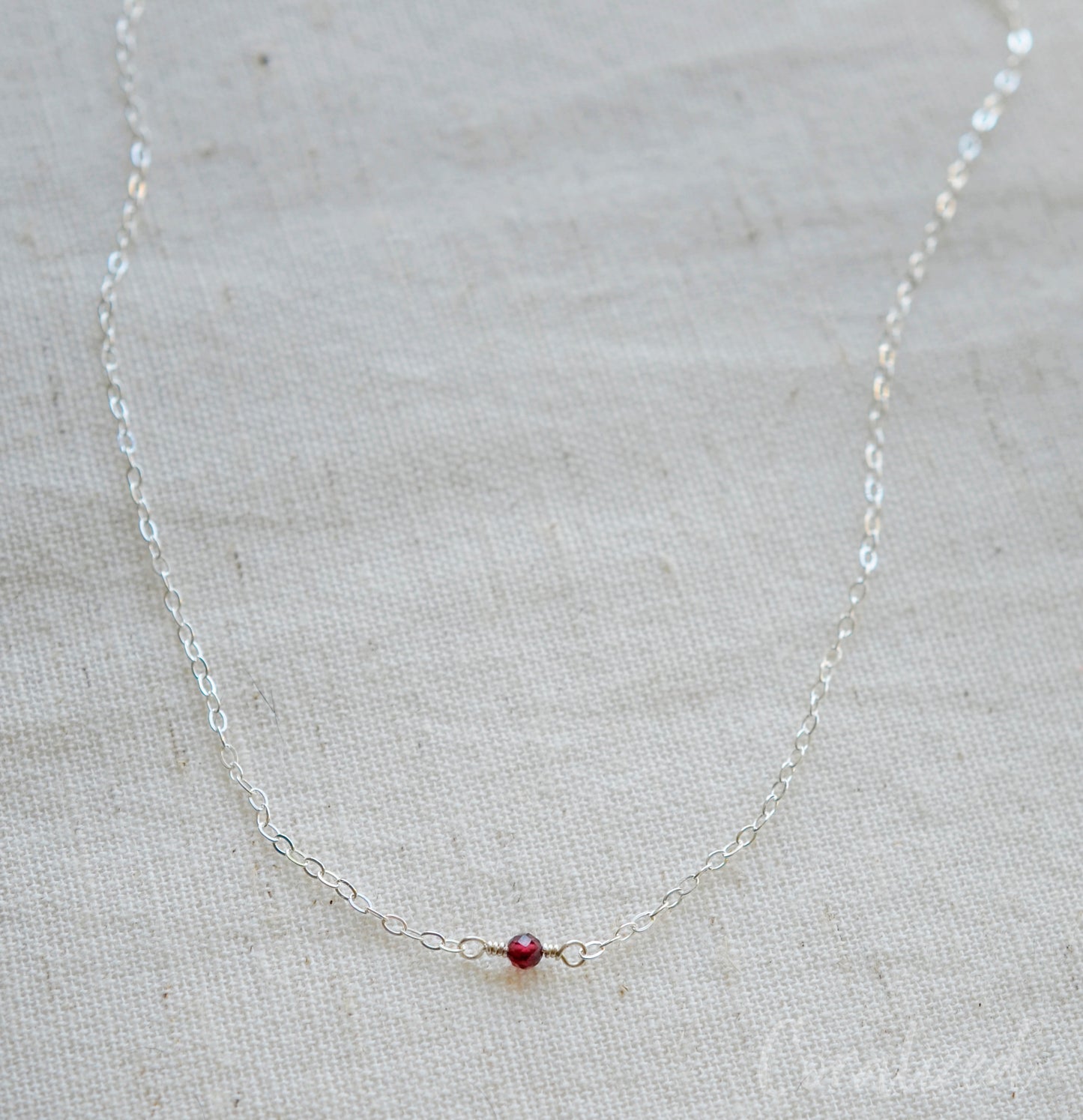 Tiny Minimalist Red Garnet Necklace
