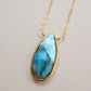 Labradorite Teardrop Necklace, Genuine labradorite bezeled in gold and suspended from a gold chain. Handmade by GEMNIA.