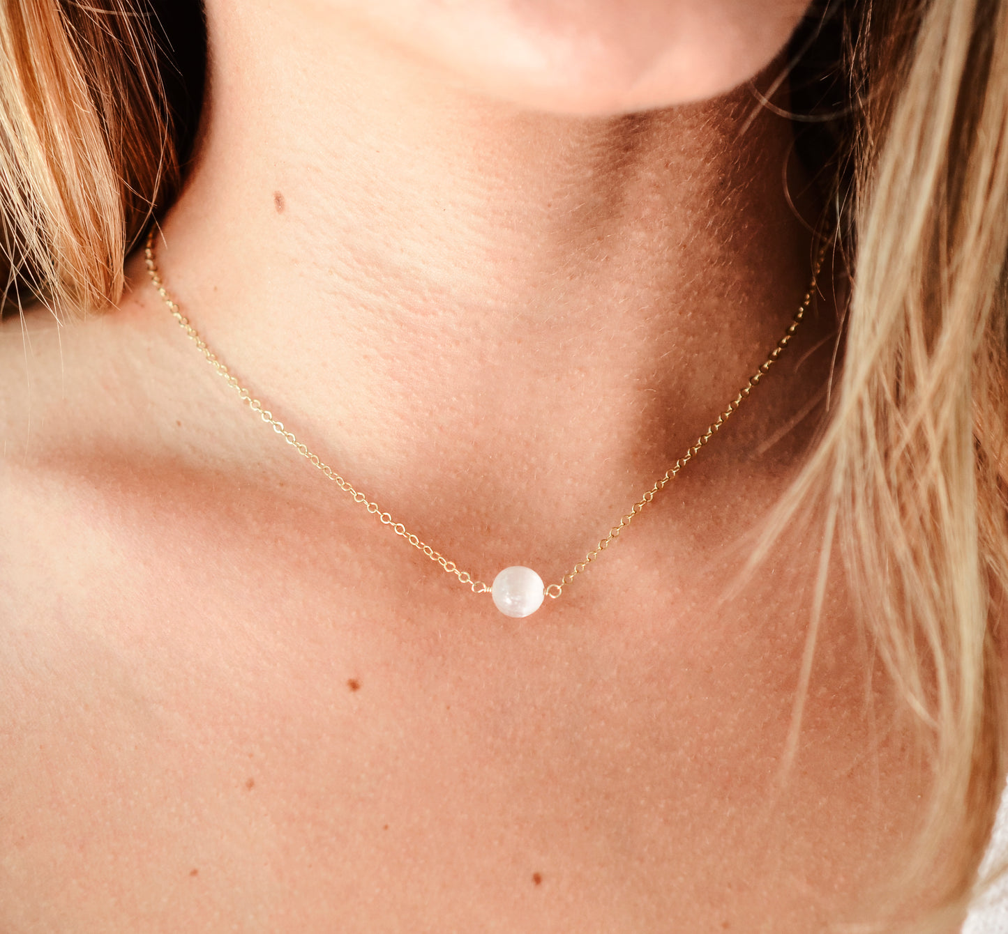 Natural Minimalist Selenite Round Necklace on Sterling Silver or Gold Filled Chain