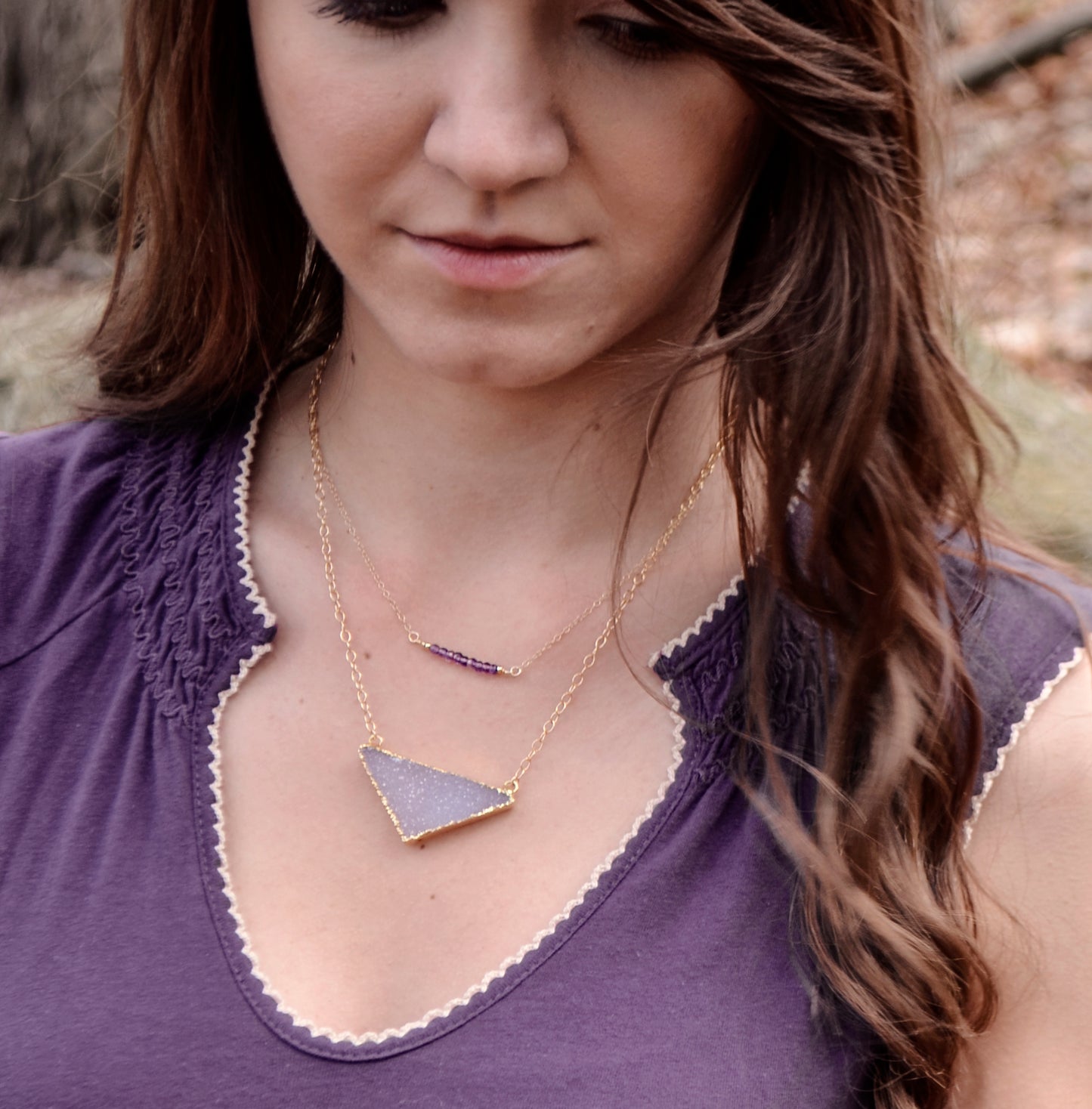 Amethyst Necklace Pendant, Stone Bar Necklace, Purple Gemstone, Purple Wedding Jewelry, Bridesmaid, silver, gold