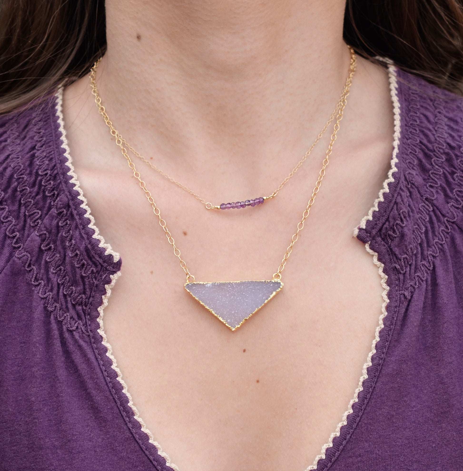 Amethyst Necklace Pendant, Stone Bar Necklace, Purple Gemstone, Purple Wedding Jewelry, Bridesmaid, silver, gold