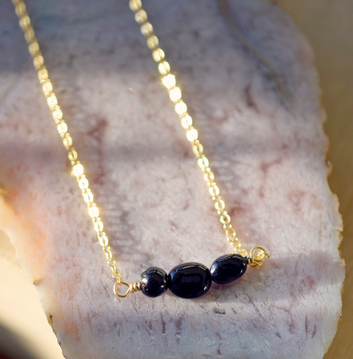 Black Tourmaline Necklace, Polished Tourmaline Necklace, Sterling Silver or 14k Gold Filled, Protection Empath Pendant, Dainty, For Women