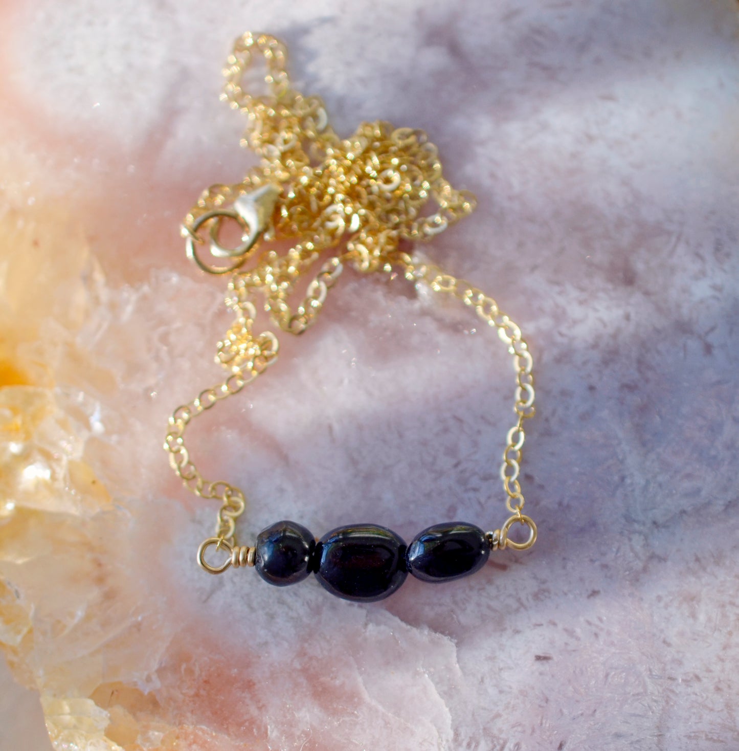 Black Tourmaline Necklace, Polished Tourmaline Necklace, Sterling Silver or 14k Gold Filled, Protection Empath Pendant, Dainty, For Women