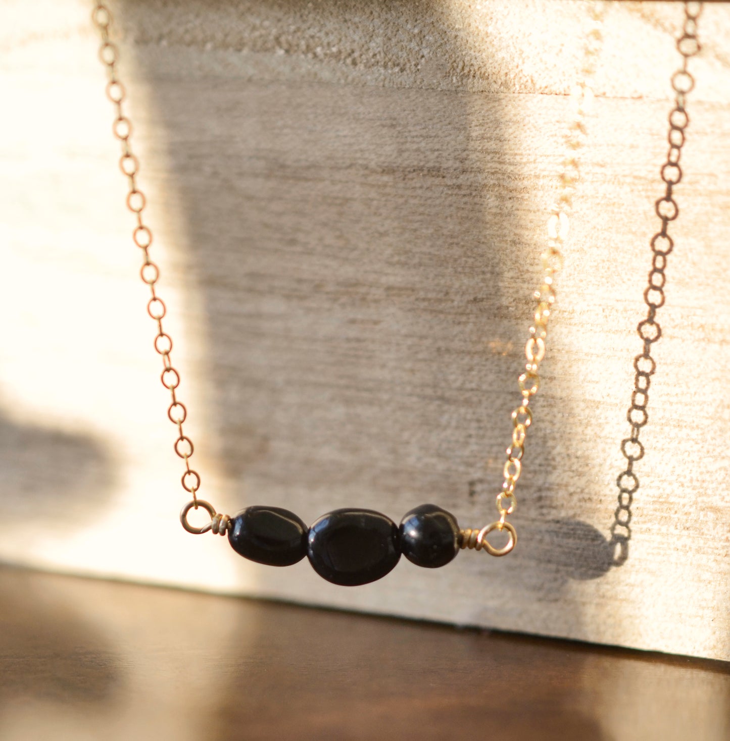 Black Tourmaline Necklace, Polished Tourmaline Necklace, Sterling Silver or 14k Gold Filled, Protection Empath Pendant, Dainty, For Women