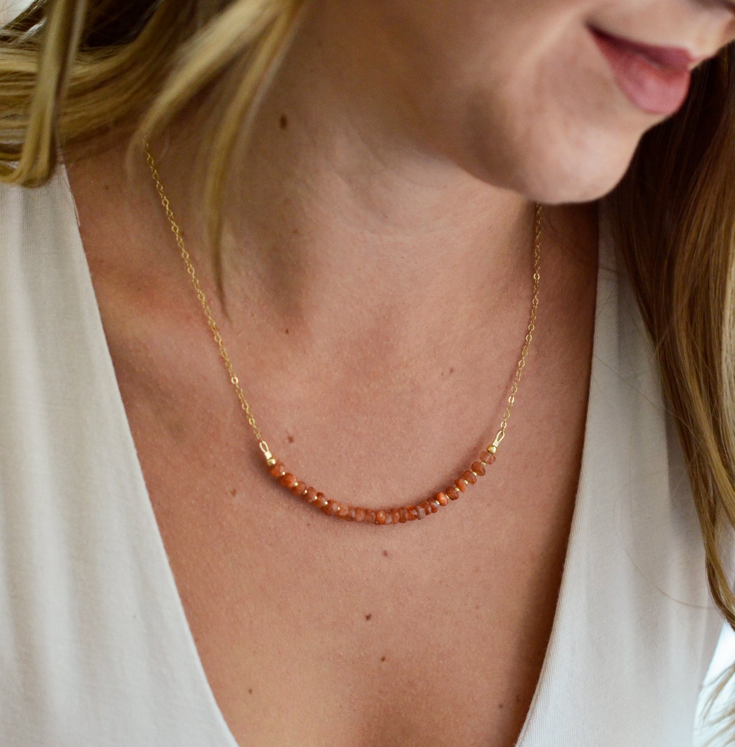 Beaded Sunstone Bar Necklace