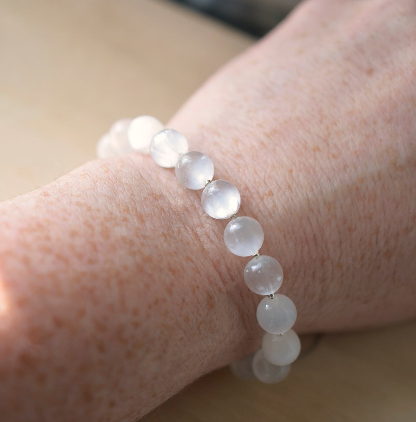 Natural Selenite Bracelet, Sterling Silver or Gold Filled