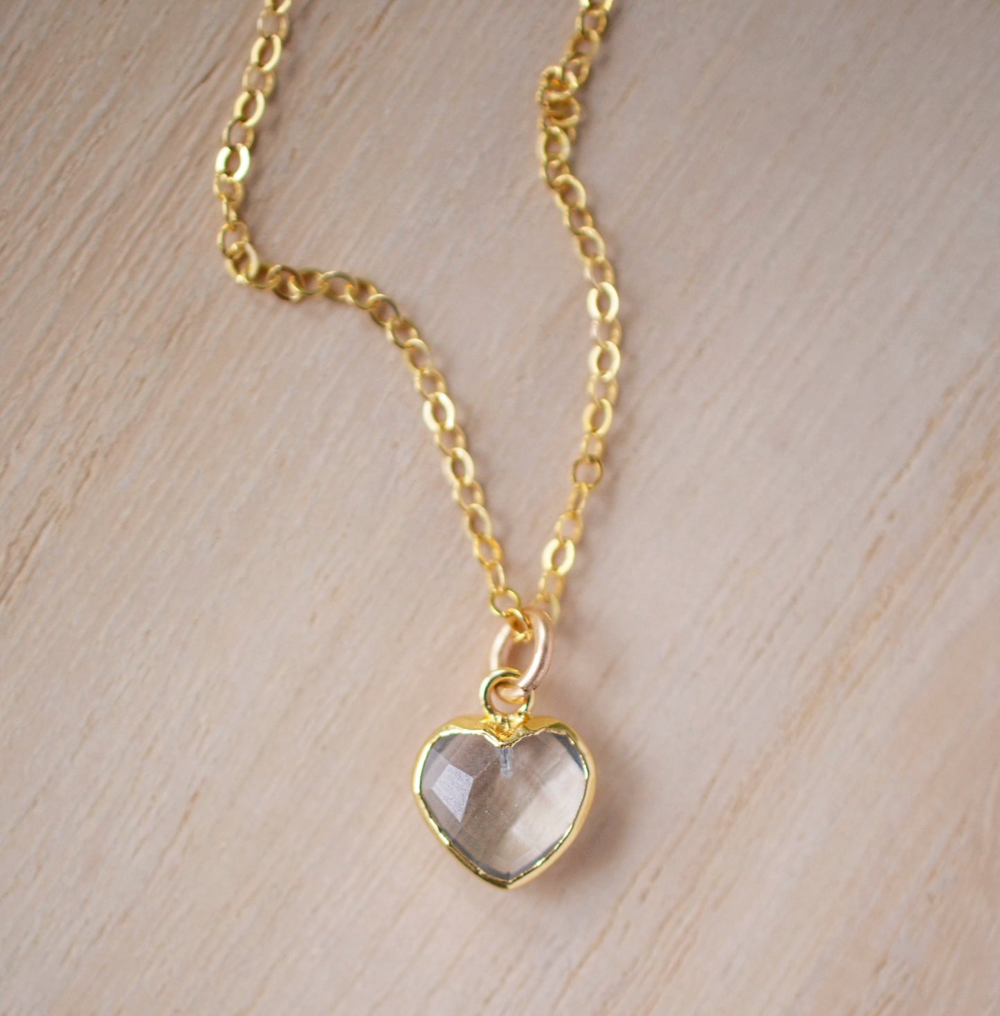 Clear Crystal Quartz Heart Necklace, 14k Gold Filled