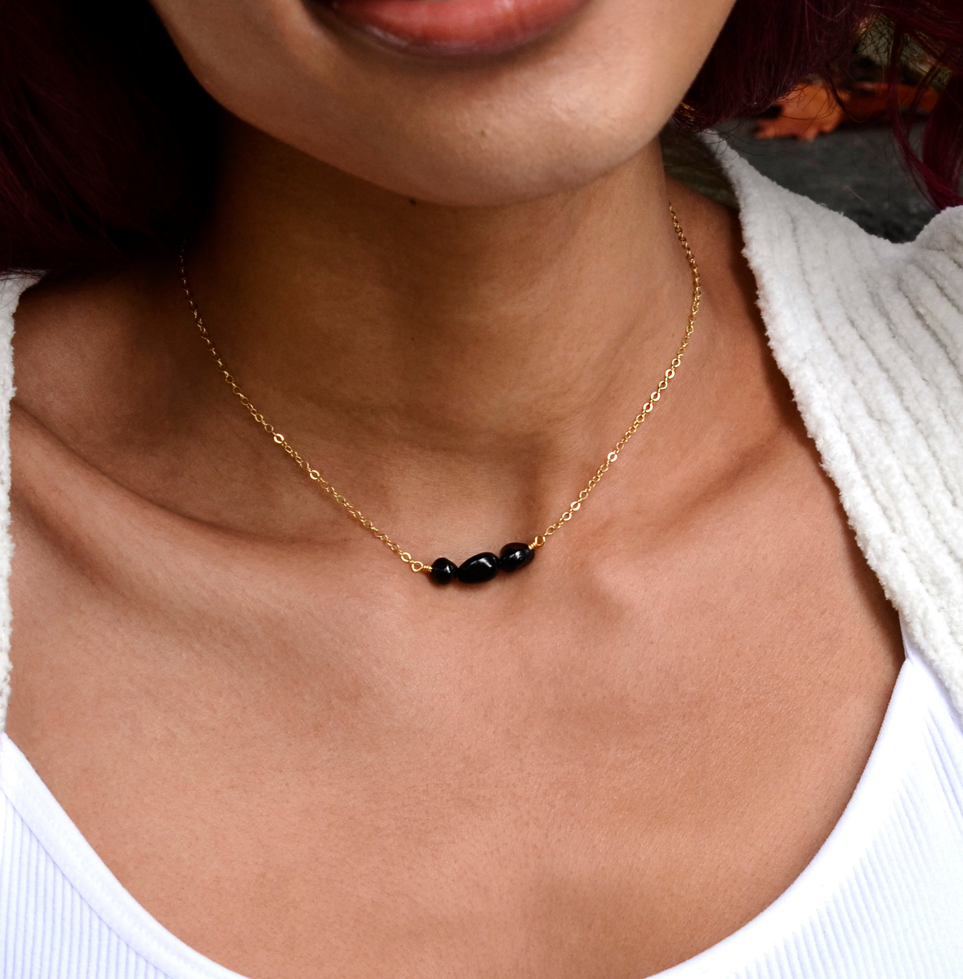 Black Tourmaline Necklace, Polished Tourmaline Necklace, Sterling Silver or 14k Gold Filled, Protection Empath Pendant, Dainty, For Women